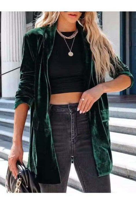 Button Up Long Sleeve Blazer with Pocket - SwagglyLife Home & Fashion